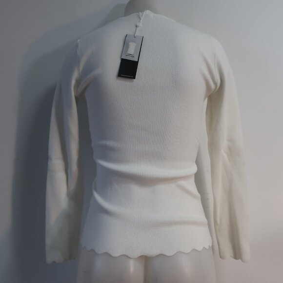 NWT Womens Minnie Rose White Scalloped Neck Hem Viscose Knit Blend Sweater M - Picture 7 of 9